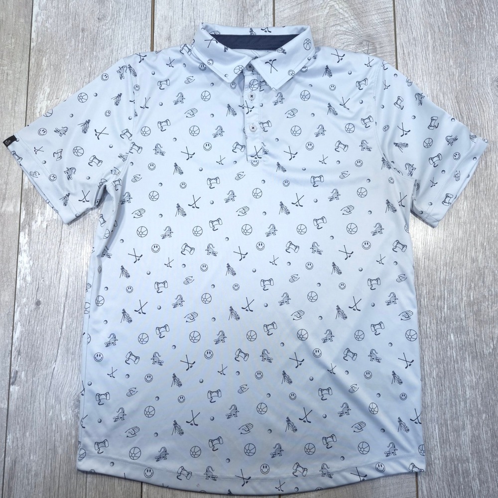 Swannies Golf Polo Men Medium Light Blue All Over Print Performance Shirt